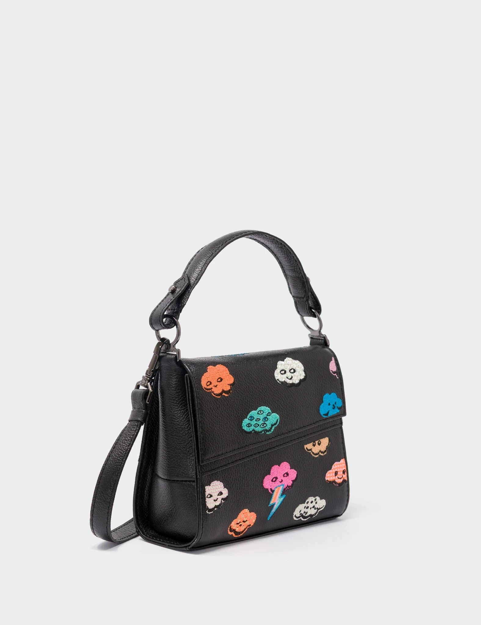 Anastasio Micro Crossbody Handbag Black Leather - Happy Clouds Design