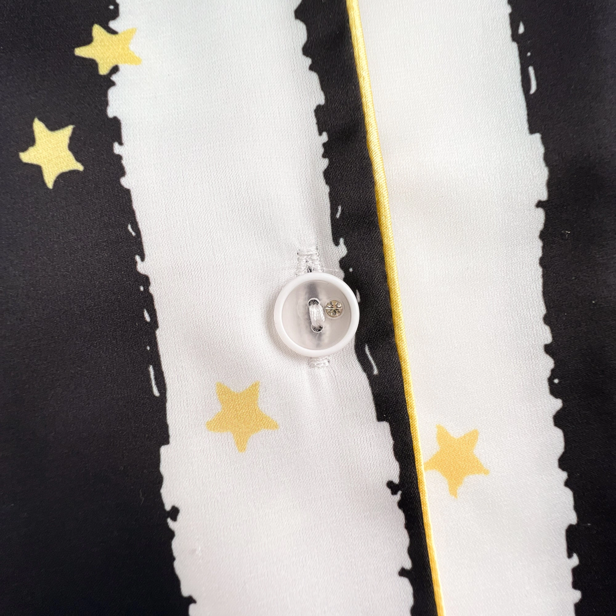 Black Stripe Golde Stars Print Silky Satin Pajamas Set