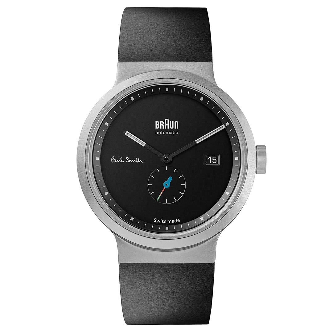 BN0279 Braun   Paul Smith Swiss made automatic watch - black dial and black rubber strap - limited edition