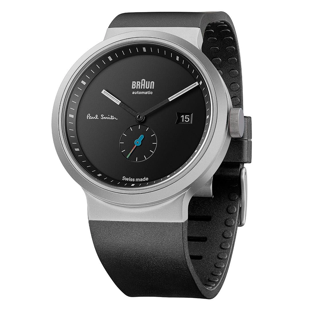 BN0279 Braun   Paul Smith Swiss made automatic watch - black dial and black rubber strap - limited edition
