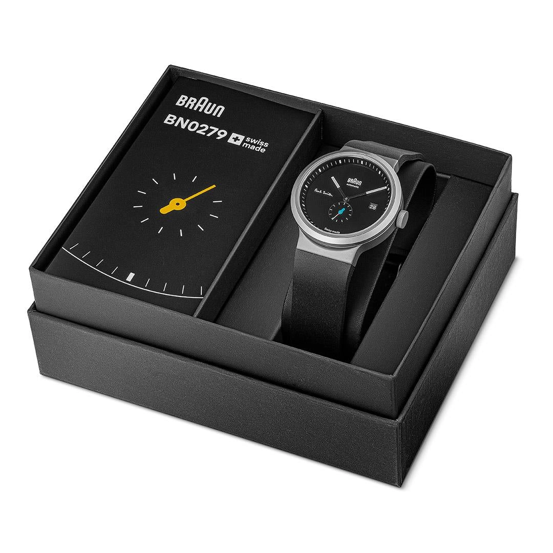 BN0279 Braun   Paul Smith Swiss made automatic watch - black dial and black rubber strap - limited edition