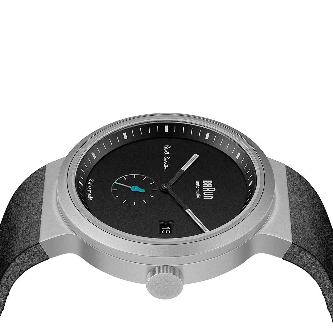 BN0279 Braun   Paul Smith Swiss made automatic watch - black dial and black rubber strap - limited edition