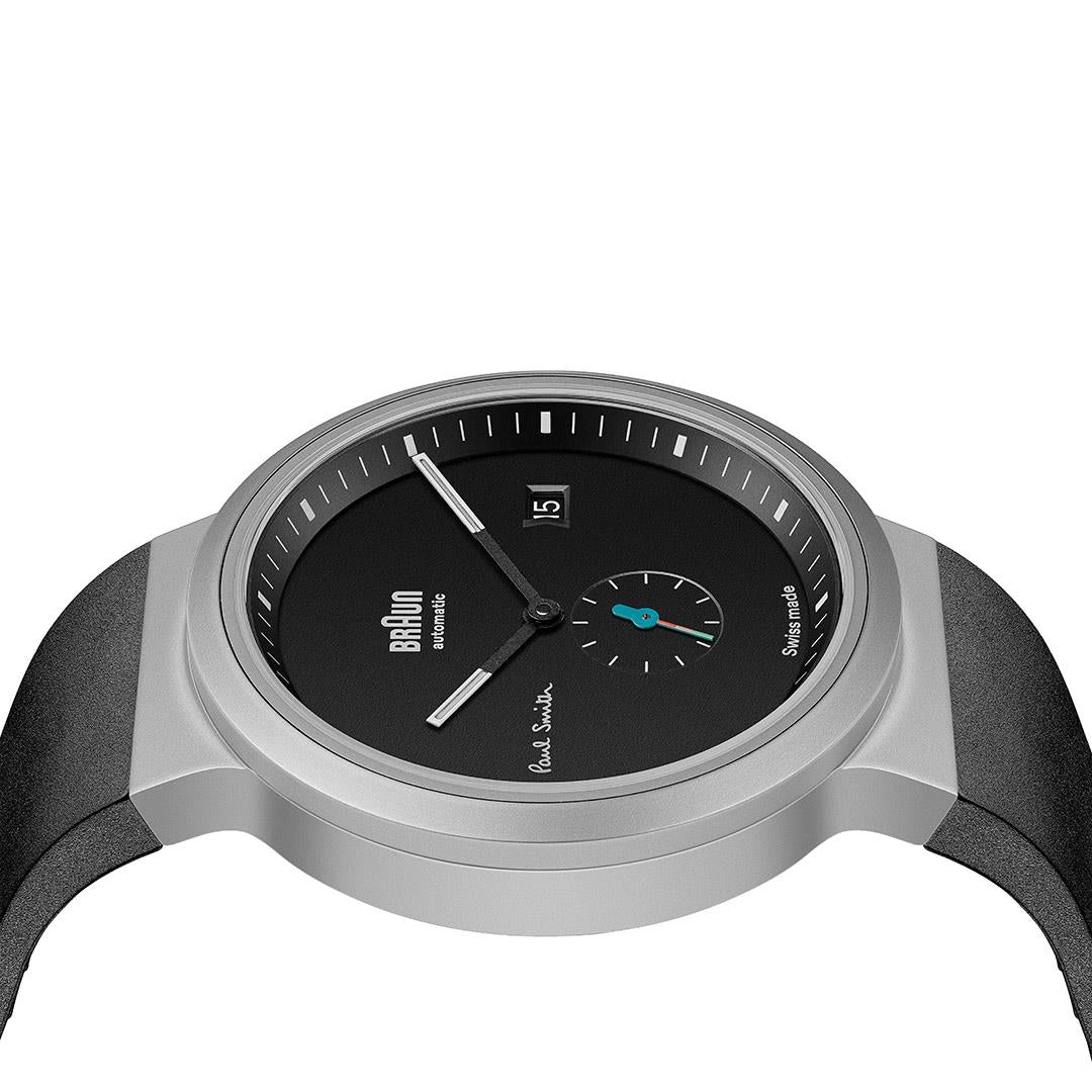 BN0279 Braun   Paul Smith Swiss made automatic watch - black dial and black rubber strap - limited edition