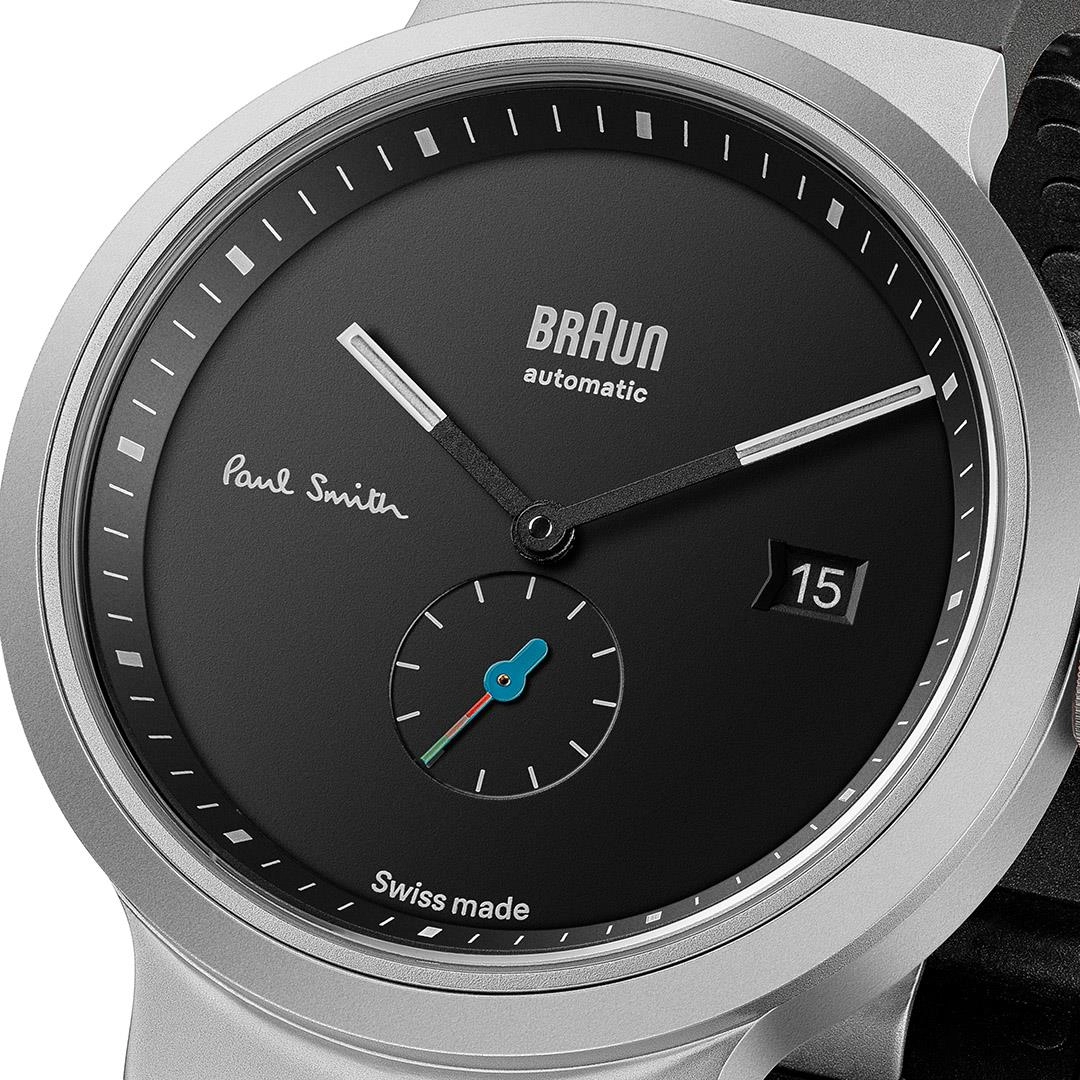 BN0279 Braun   Paul Smith Swiss made automatic watch - black dial and black rubber strap - limited edition