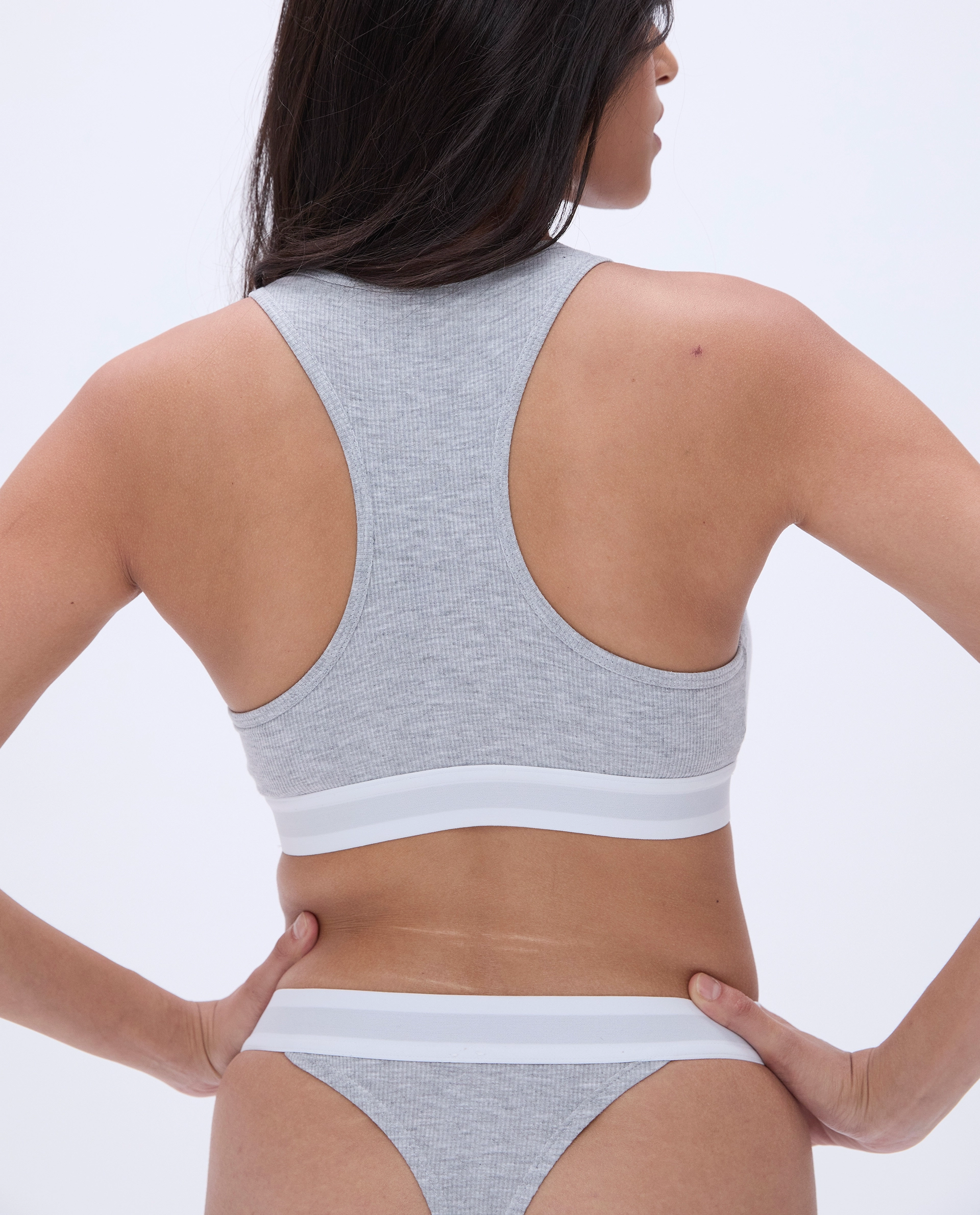 Branded Ribbed Racer Bra - Grey Melange