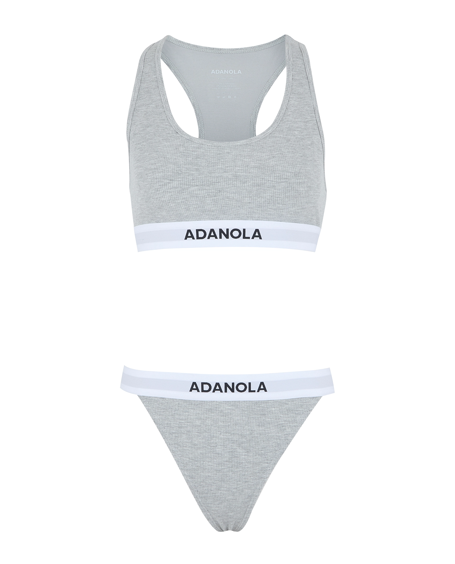 Branded Ribbed Racer Bra - Grey Melange