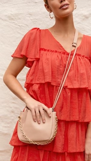 Brinley Gathered Top Crossbody Bag - Nude/Gold
