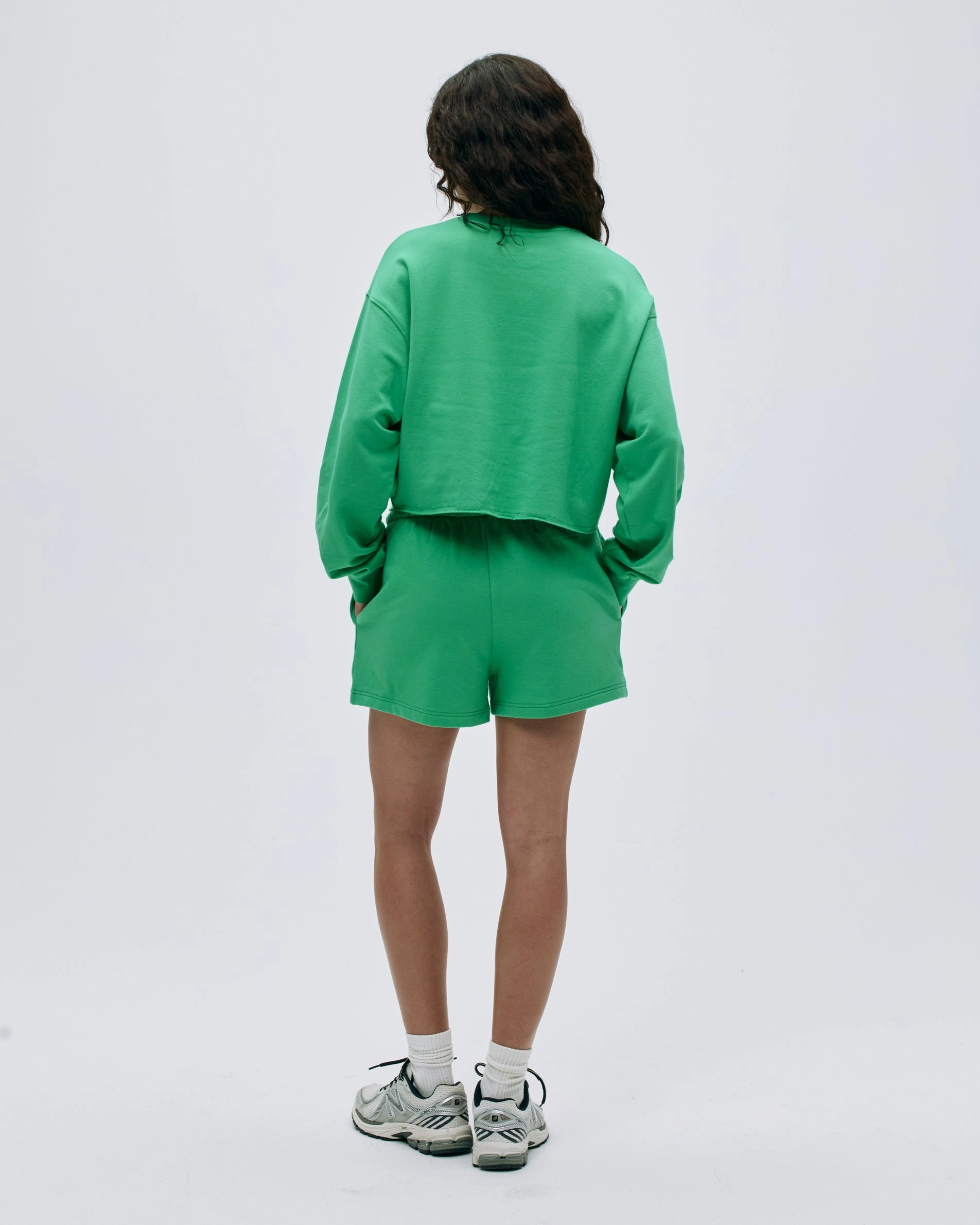 Campus Modal-Blend Crop Sweatshirt - Jade Green/Marshmallow White