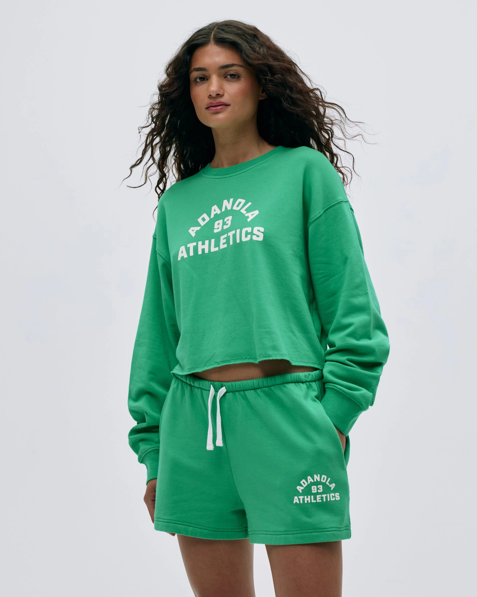 Campus Modal-Blend Crop Sweatshirt - Jade Green/Marshmallow White