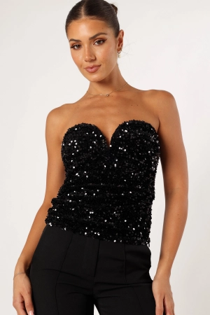 Clover Sweetheart Sequin Top - Black