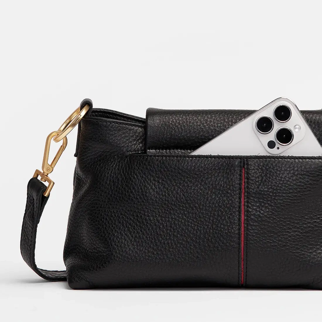 Hammitt VIP Satchel Leather Shoulder Bag Black/Gold Red Zip