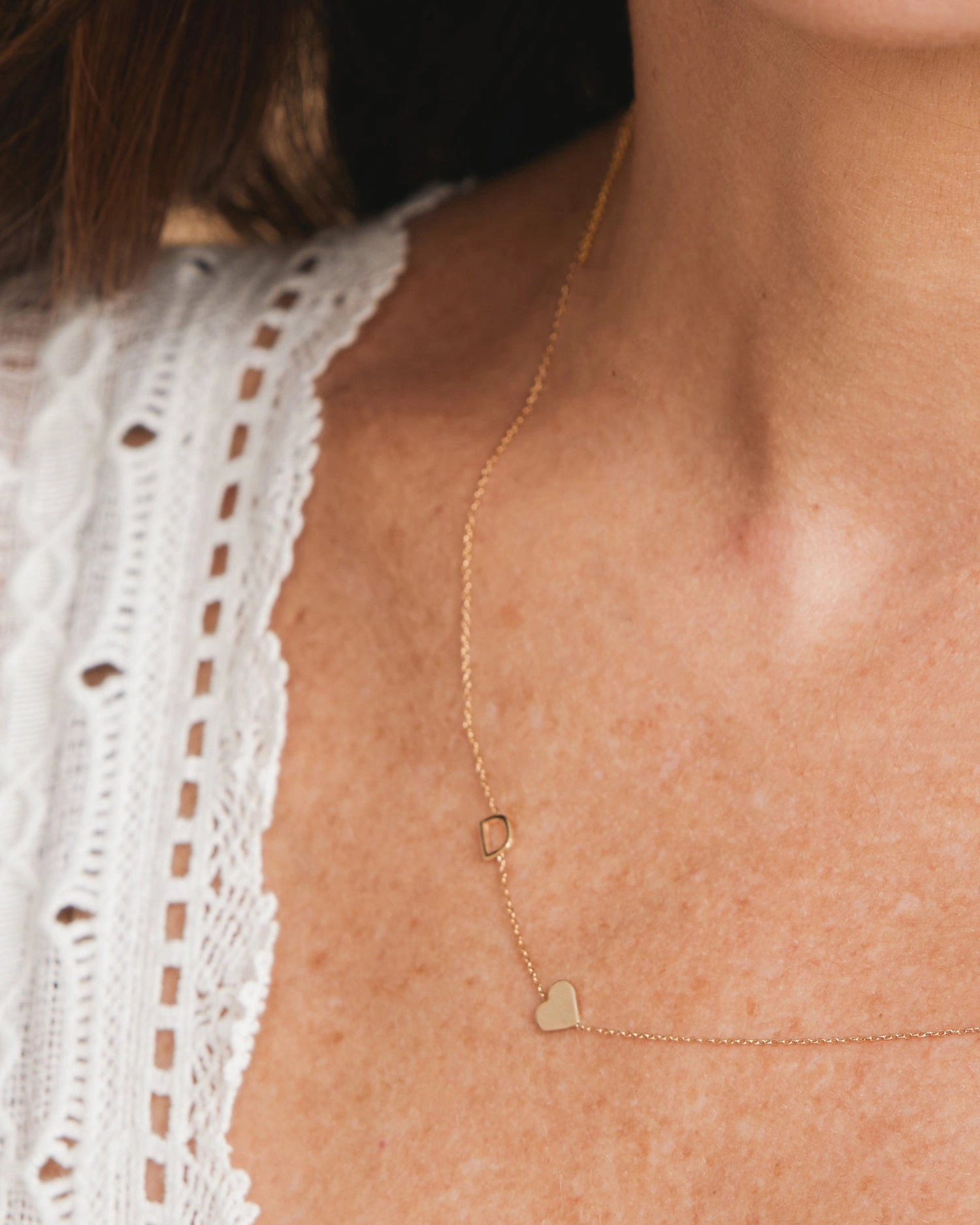 Letter Necklace with Heart Yellow Gold