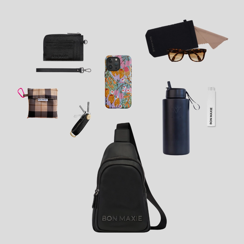 Multiwear Leather Crossbody Sling Bag -- Black Bold Logo