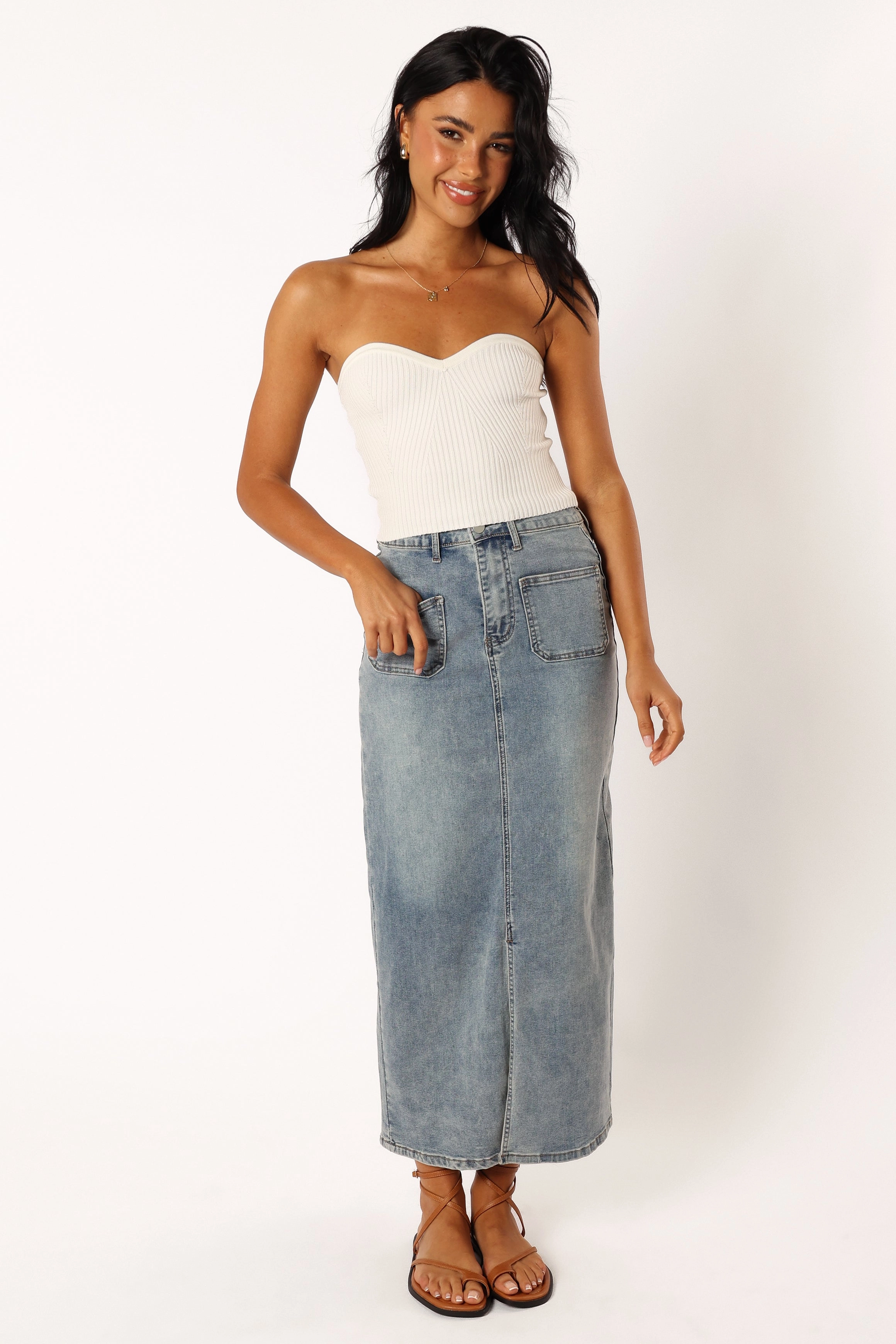 Pari Strapless Knit Top - White