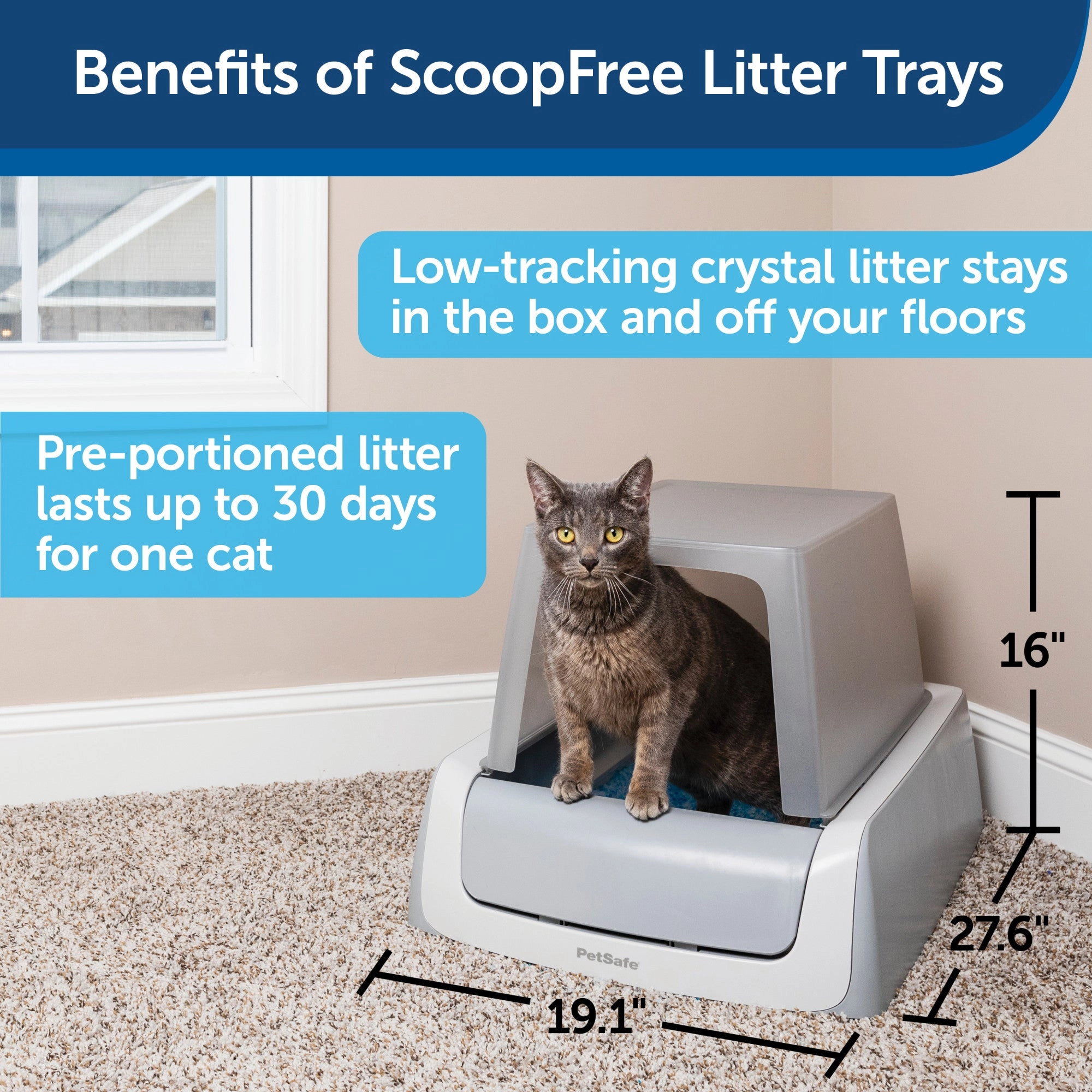 PetSafe ScoopFree Automatic Self Cleaning Covered Cat Litter Box – Includes Disposable Trays with Crystal Litter & Hood - 2ND Generation, Gray