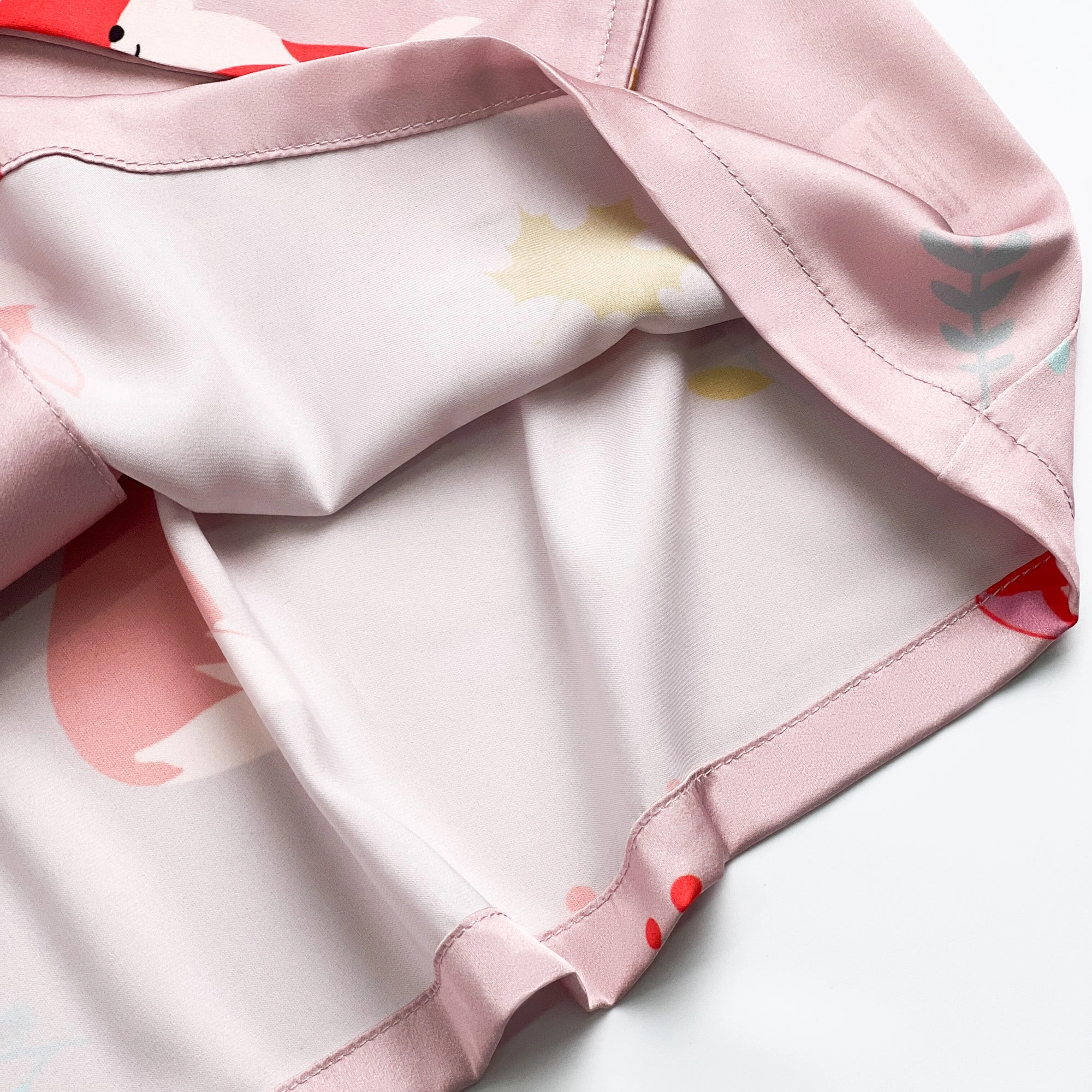 Pink Fox Print Silky Satin Pajamas Set