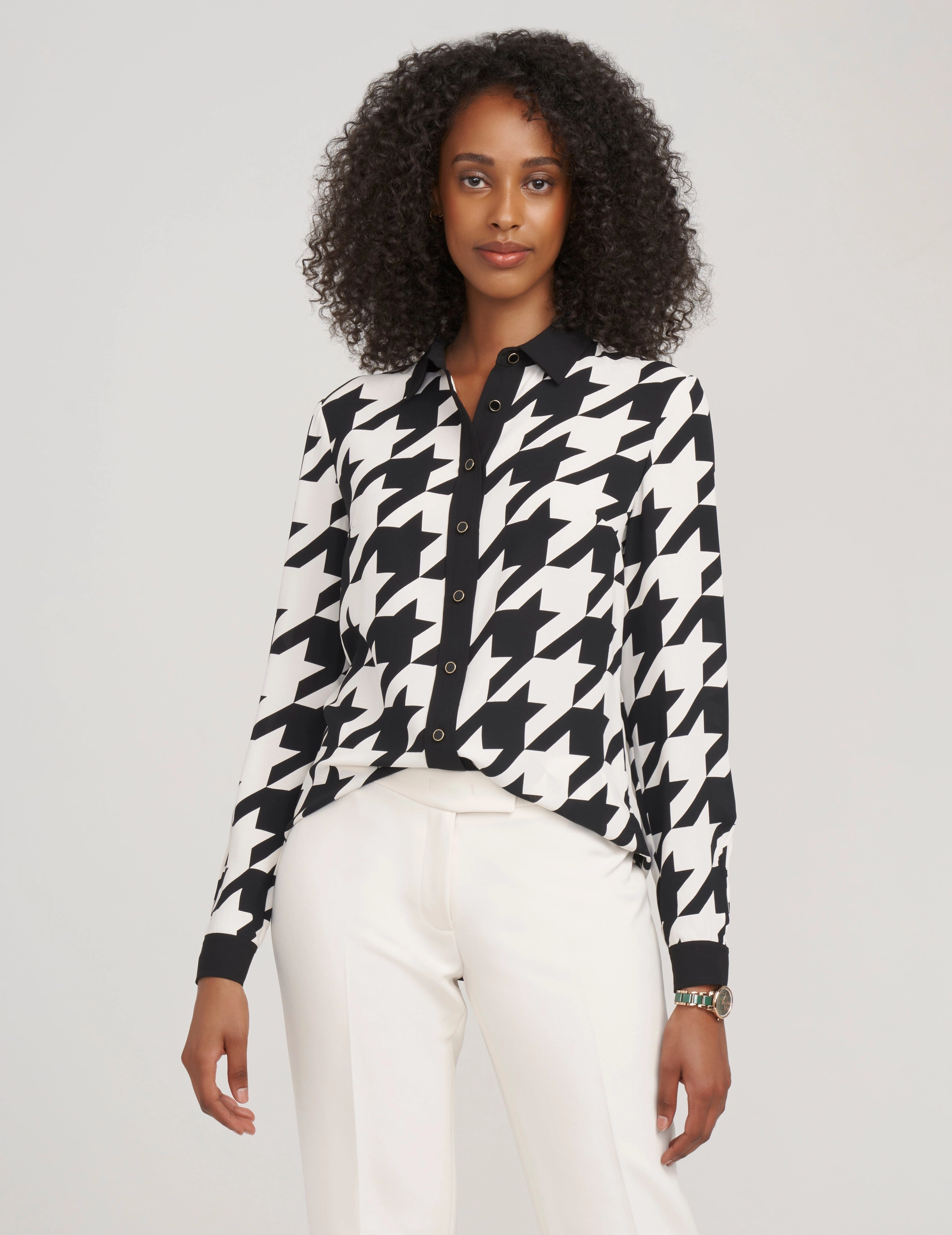 Printed Combo Button Down Blouse- Sale