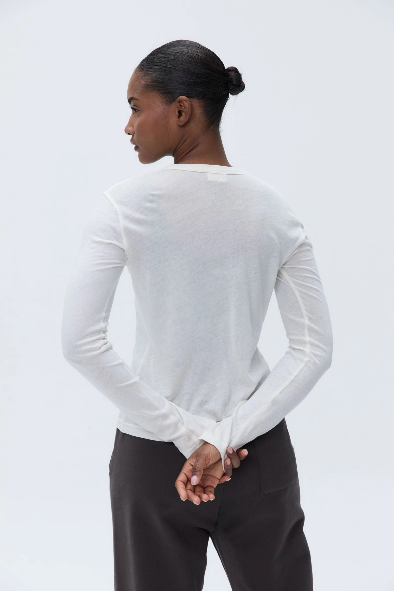 Sheer Long Sleeve Scoop Top - Marshmallow White