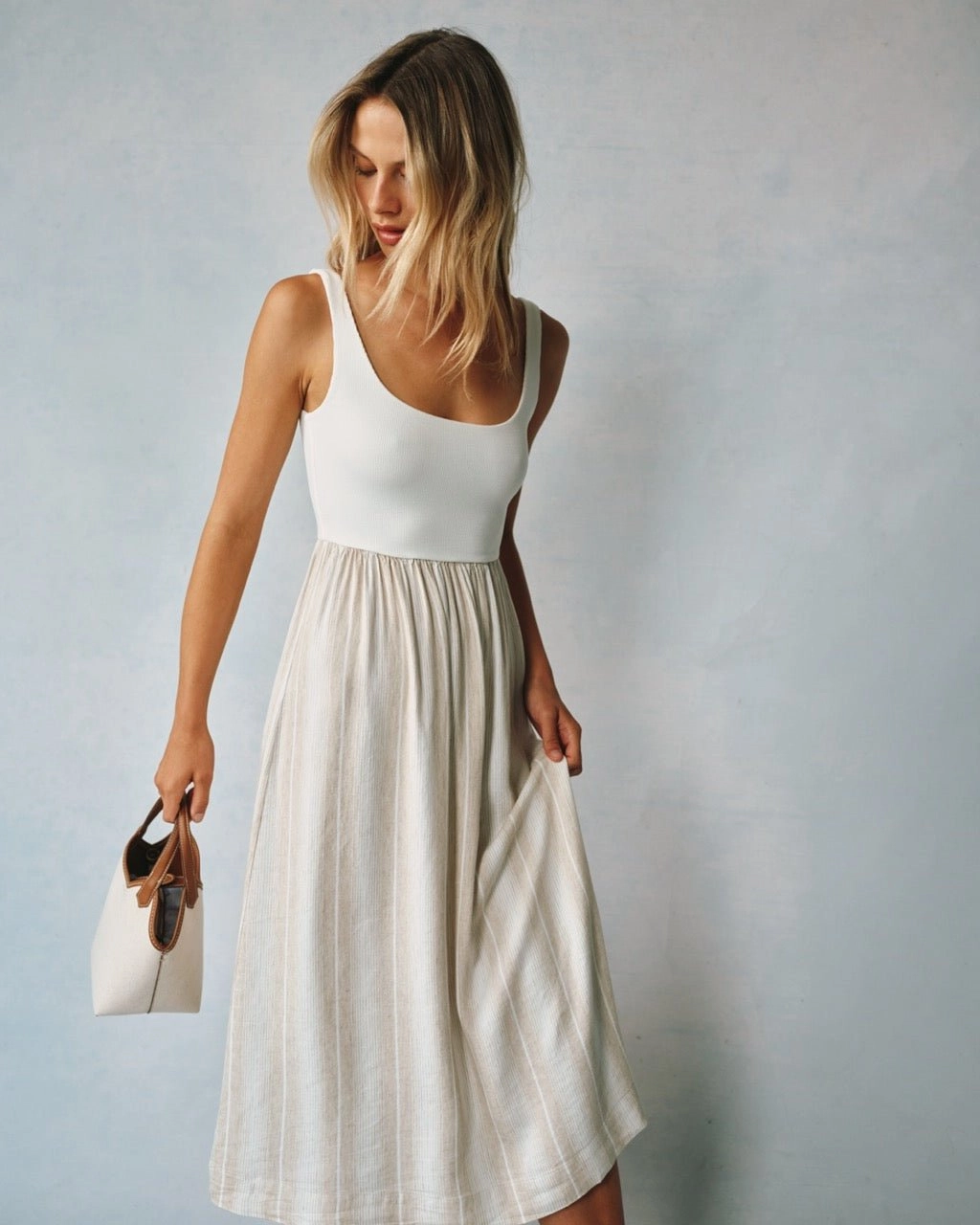 Sleeveless Knit Combo Dress - Positano Sand Stripe