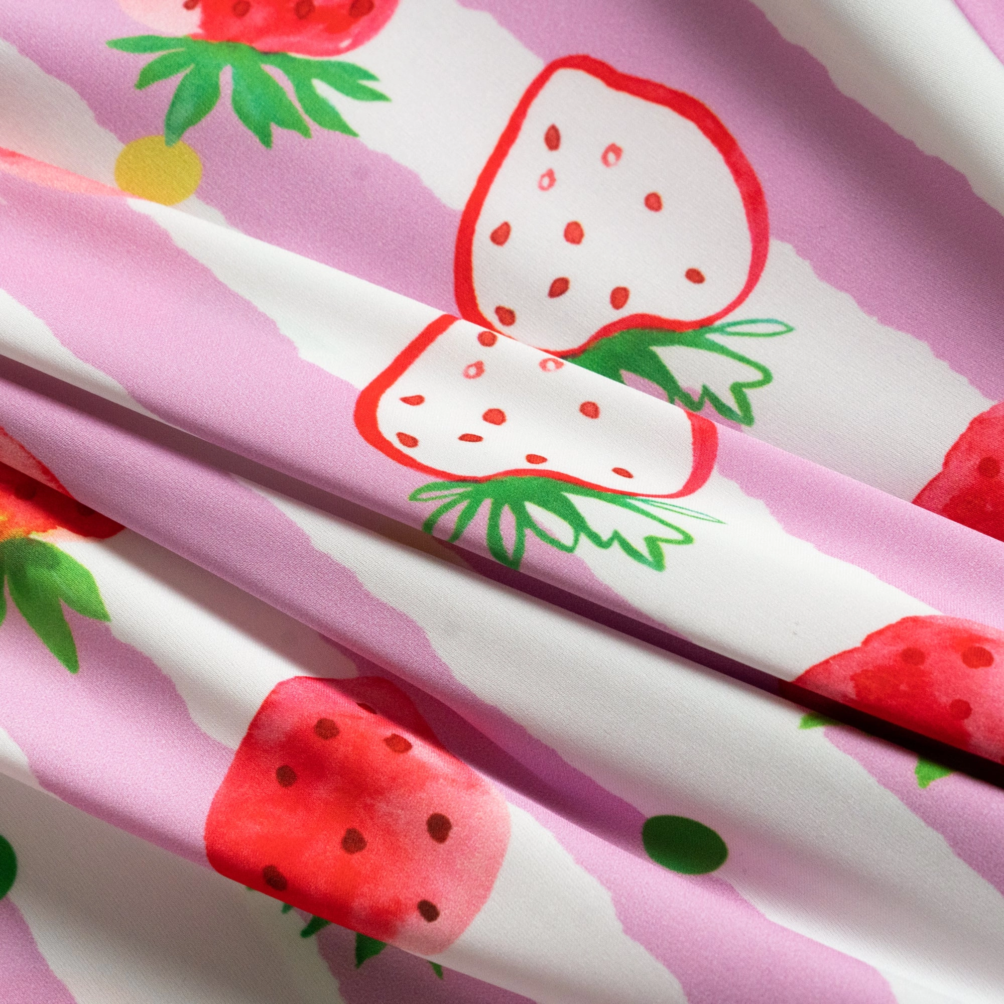 Strawberries Print Pink Stripes Sleep Shirt Silky Satin Pajamas Sleepshirt