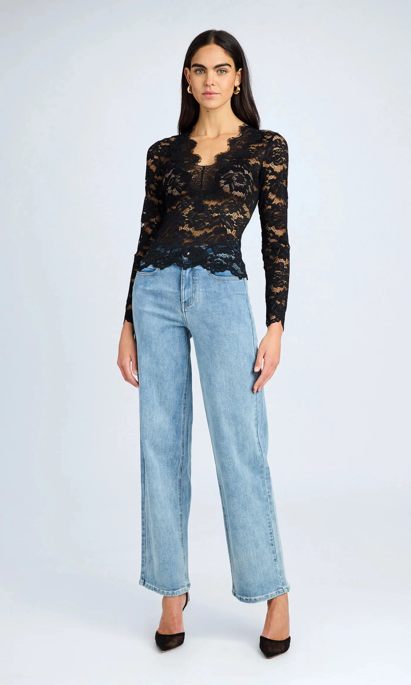 Yoko Sheer Lace Top - Black