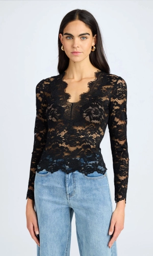 Yoko Sheer Lace Top - Black
