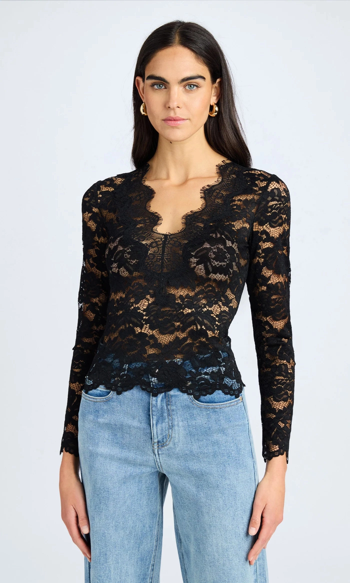 Yoko Sheer Lace Top - Black