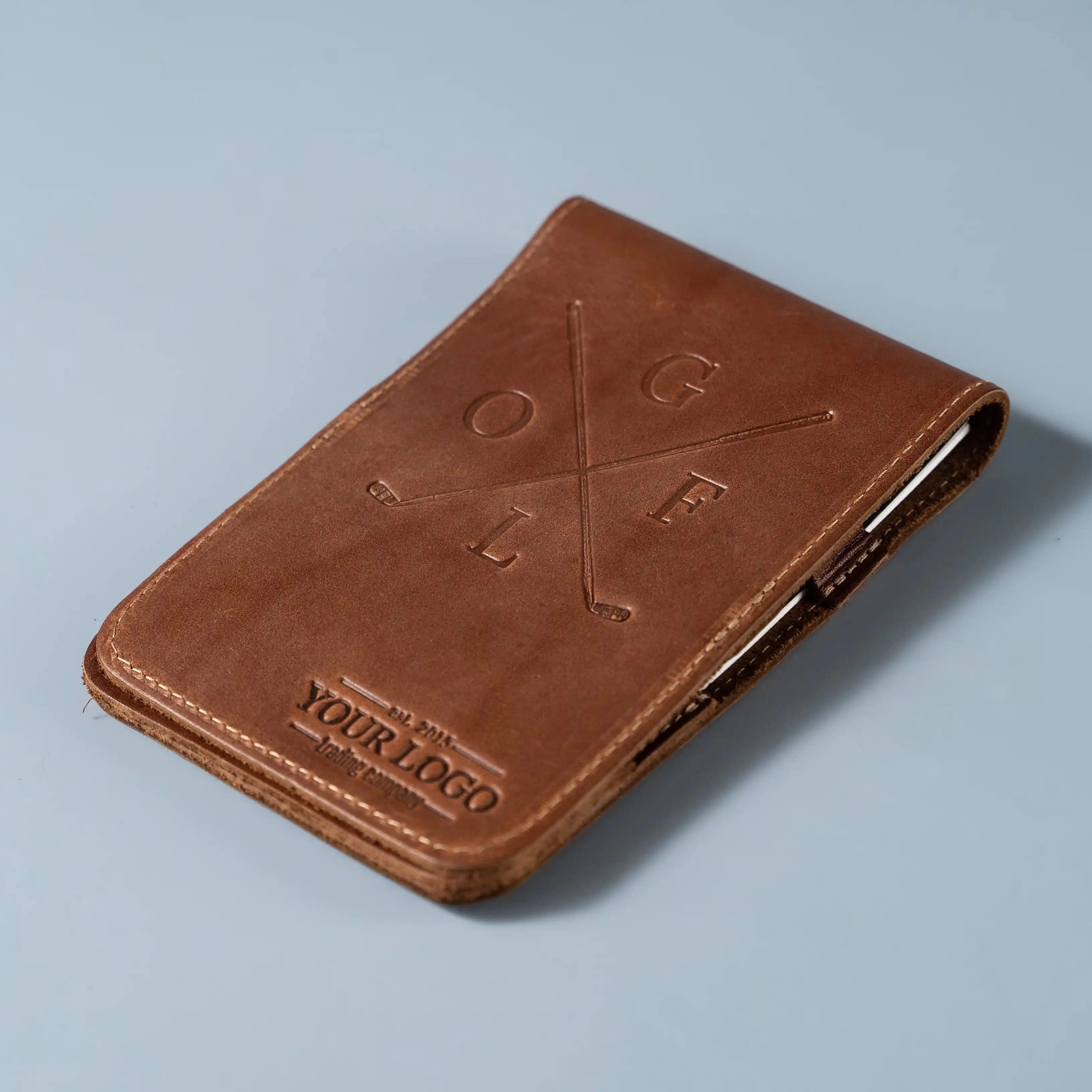 Your Logo   Our Leather - Fine Leather Golf Scorecard Holder and Logbook - Custom Logo and Corporate Gifting