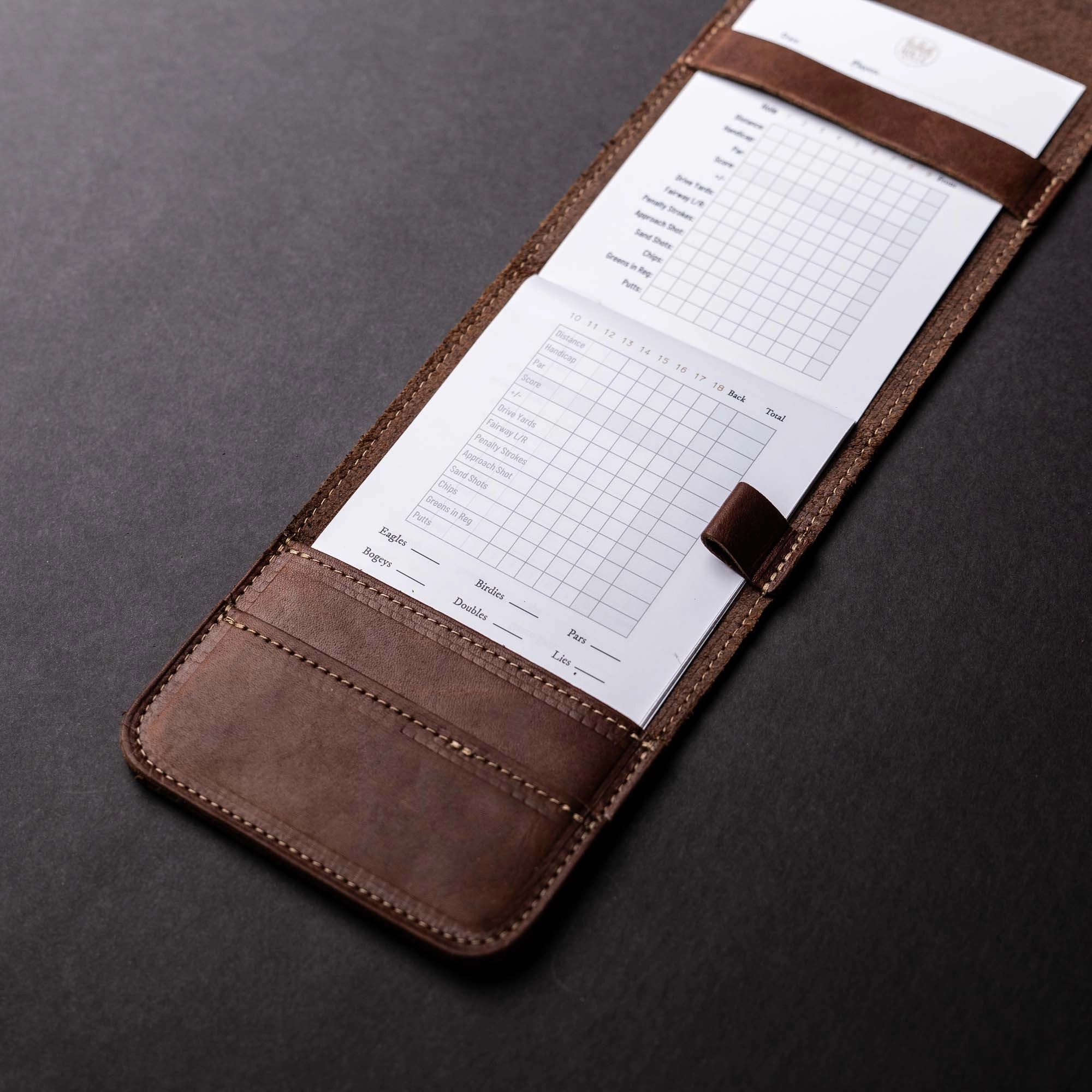 Your Logo   Our Leather - Fine Leather Golf Scorecard Holder and Logbook - Custom Logo and Corporate Gifting